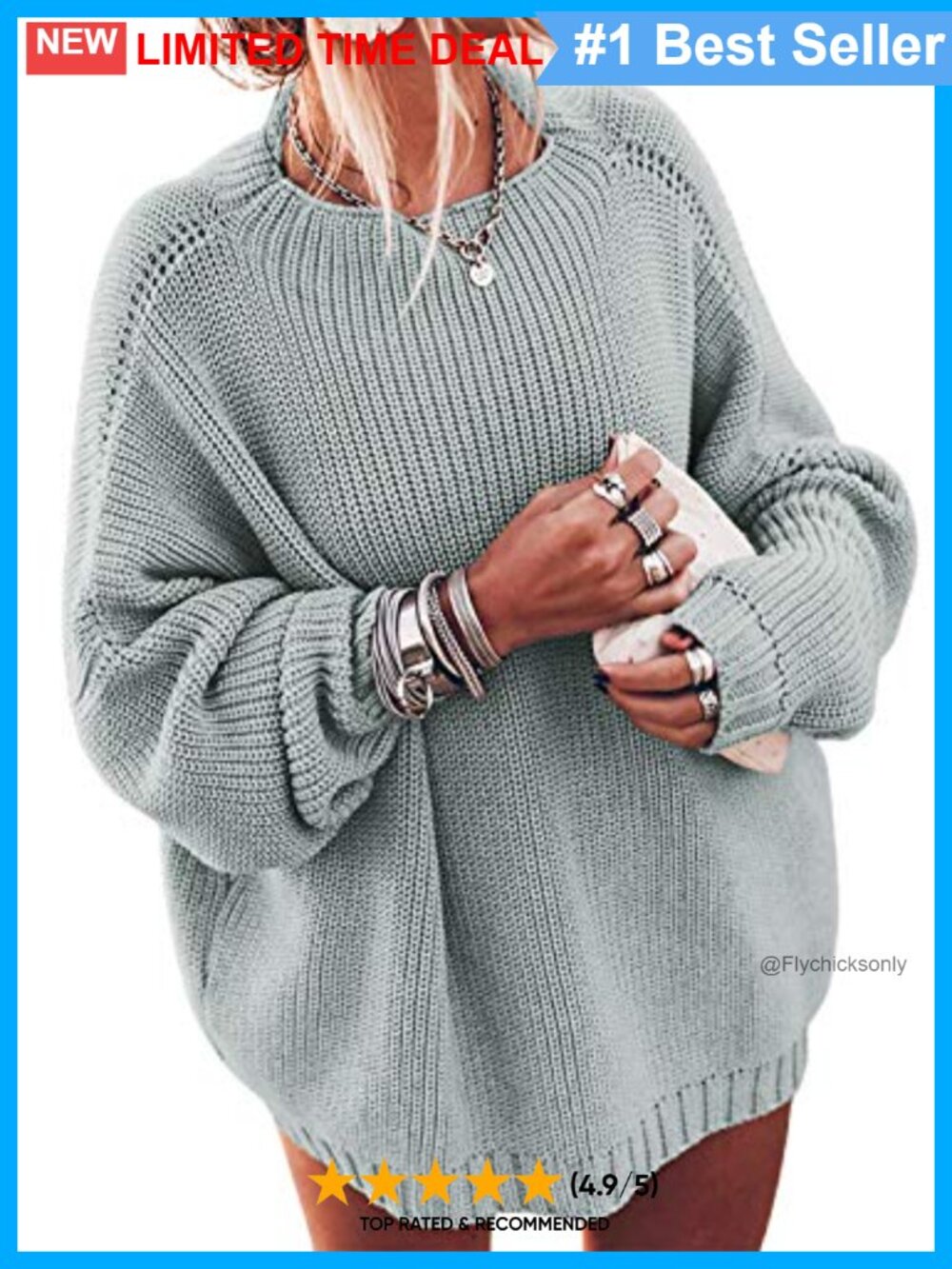 Oversized Chunky Knit Pullover Sweater Batwing Sleeve Mock Neck